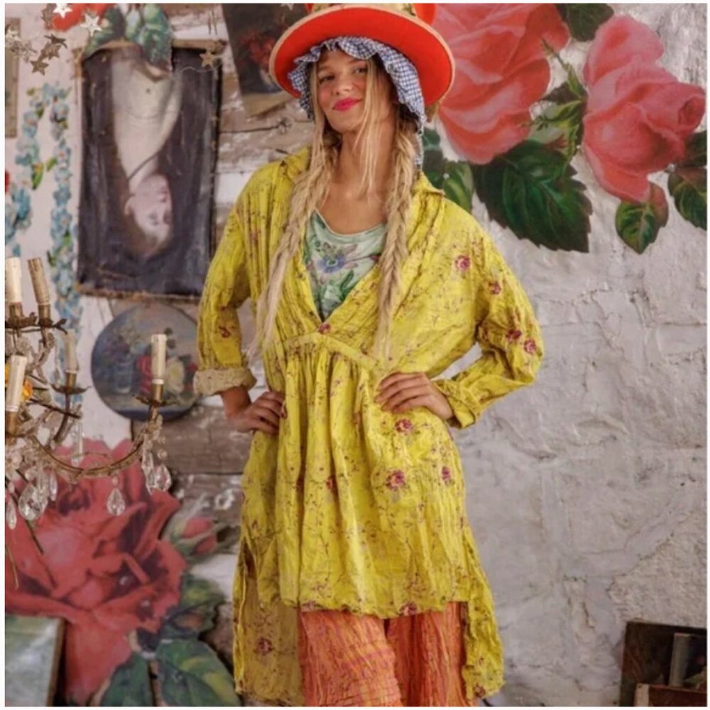 Magnolia Pearl Yellow Floral Long Tunic Blouse
